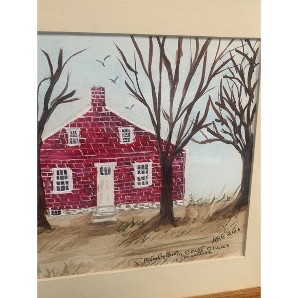 Framed Watercolor Painting Manor Brethren Church by Anna Ruth Enders - Picture 9 of 10